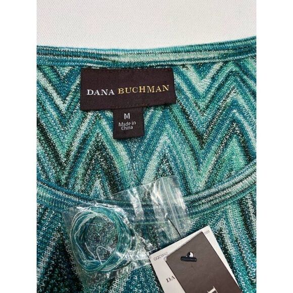 Dana Buchman Green Teal Chevron Metallic Knit Top Medium NEW‎ - Picture 3 of 7